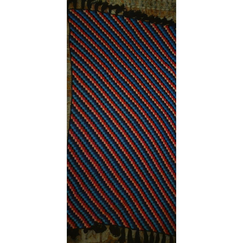 Vintage Afgan With Fringe‎ Handmade Blanket 64 X 40 Brigt Colors Aphgan